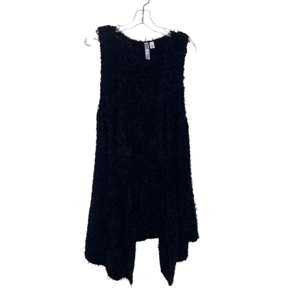 Alpha Black Eyelash Knit Vest Open Front Fuzzy Hairy Cardigan FSA8115 Large